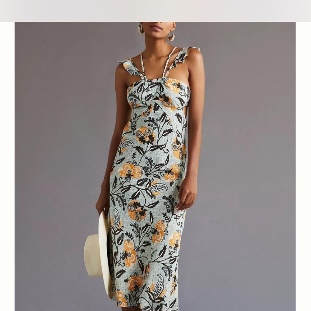 Anthropologie Asymmetrical Dress in Orange and Black Floral